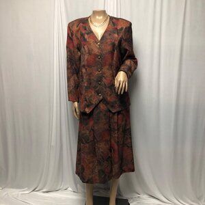 DK Gold 2-Piece Jacket Skirt Womens Size 10 Blazer Set Wool Blend Vintage USA